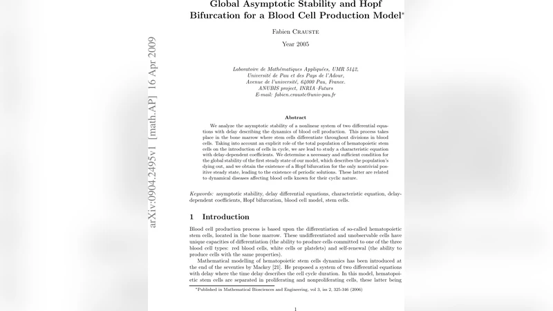 Global Asymptotic Stability and Hopf Bifurcation for a Blood Cell   Production Model