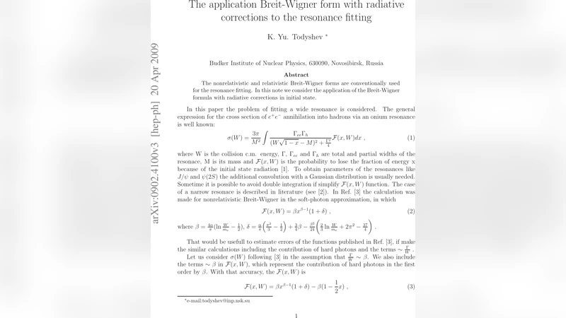 The application Breit-Wigner form with radiative corrections to the   resonance fitting