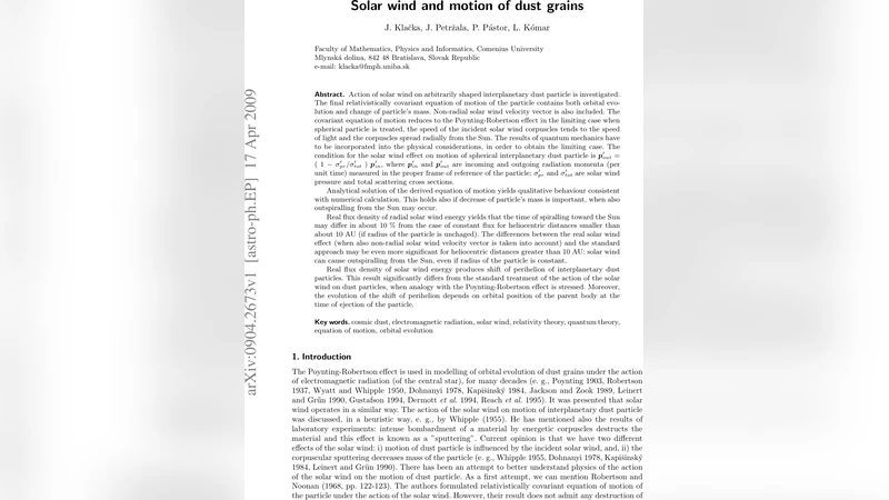 Solar wind and motion of dust grains