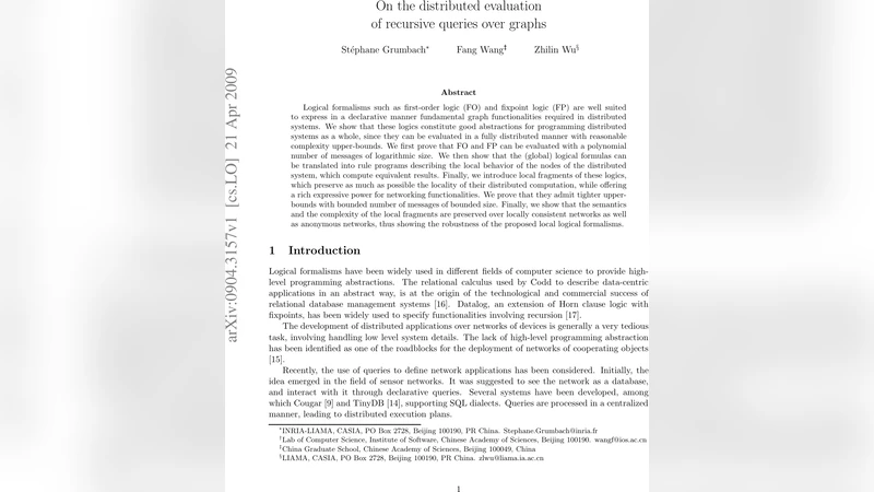 On the distributed evaluation of recursive queries over graphs