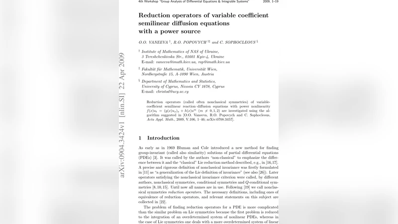 Reduction operators of variable coefficient semilinear diffusion   equations with a power source