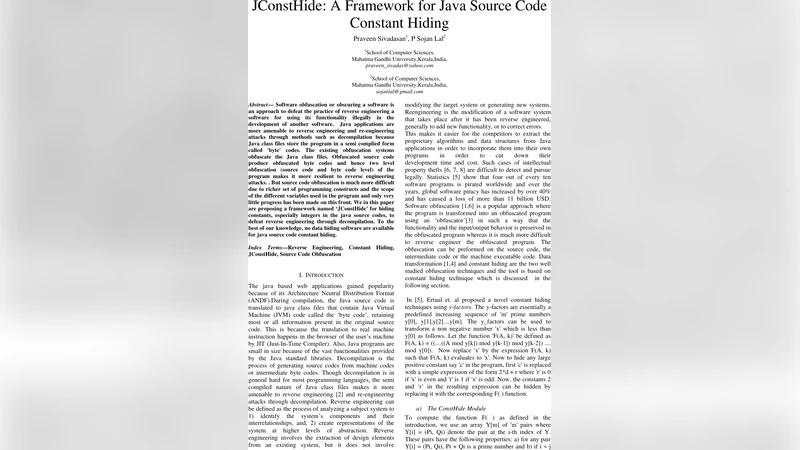JConstHide: A Framework for Java Source Code Constant Hiding