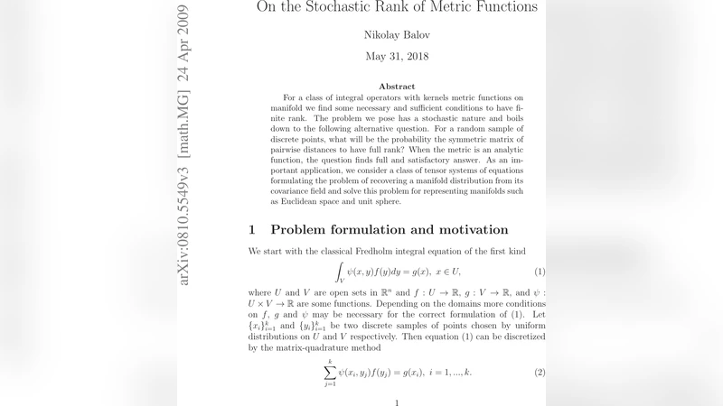On the Stochastic Rank of Metric Functions