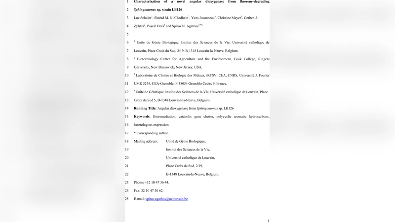 Characterization of a novel angular dioxygenase from fluorene-degrading   Sphingomonas sp. strain LB126