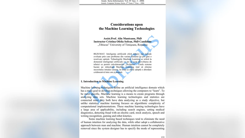 Considerations upon the Machine Learning Technologies