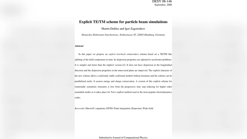 Explicit TE/TM Scheme for Particle Beam Simulations