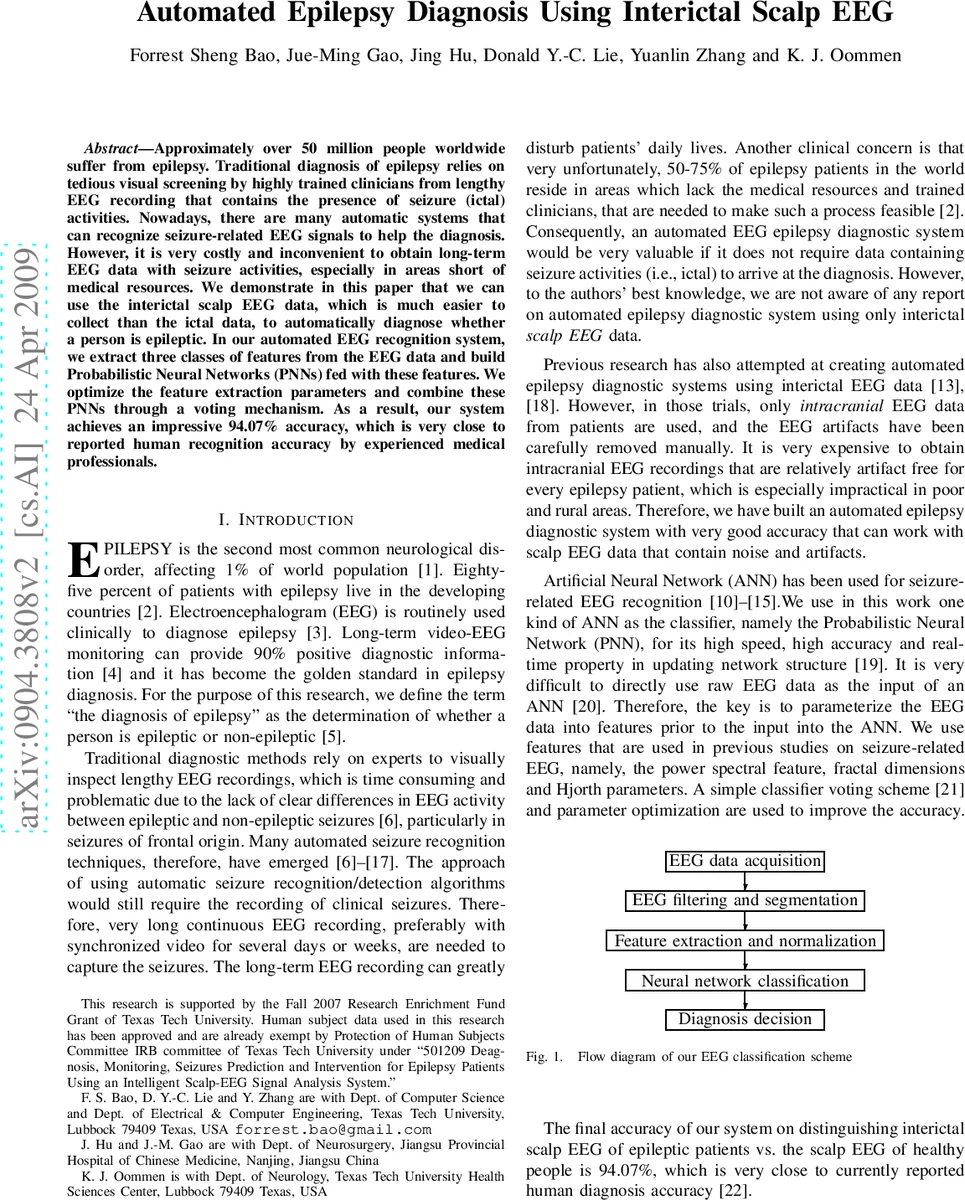 Automated Epilepsy Diagnosis Using Interictal Scalp EEG
