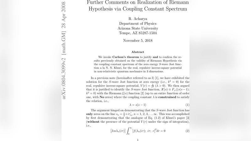 Further Comments on Realization of Riemann Hypothesis via Coupling   Constant Spectrum