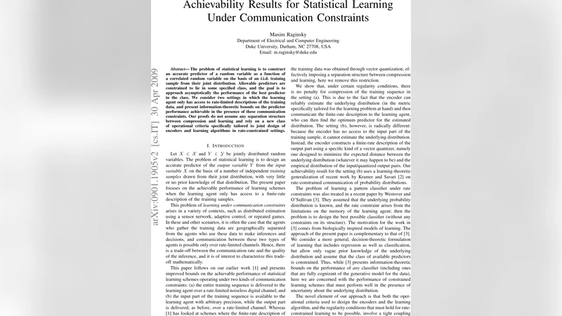 Achievability results for statistical learning under communication   constraints