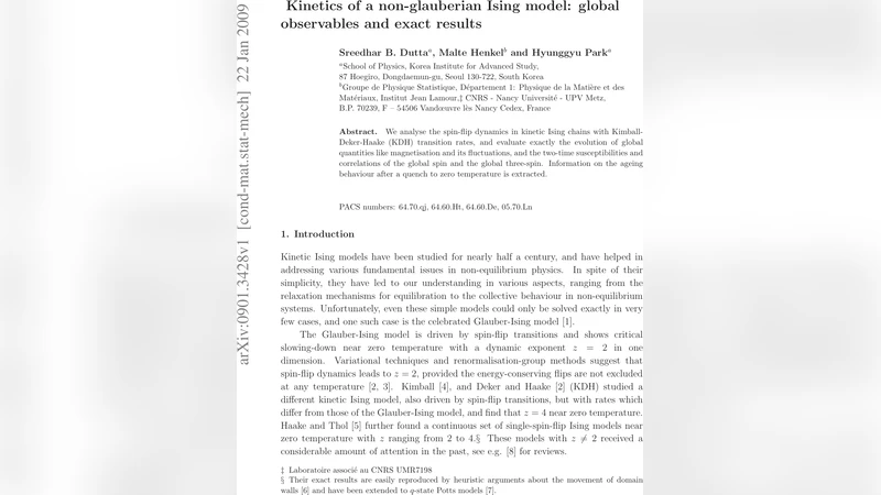 Kinetics of a non-glauberian Ising model: global observables and exact   results