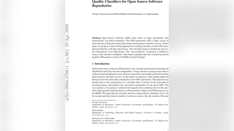 Quality Classifiers for Open Source Software Repositories