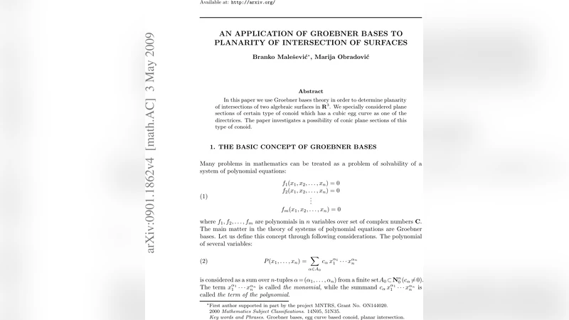 An application of Groebner bases to planarity of intersection of   surfaces