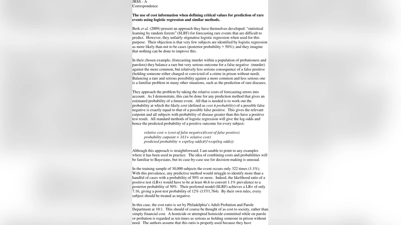 Correspondence: The use of cost information when defining critical   values for prediction of rare events using logistic regression and similar   methods