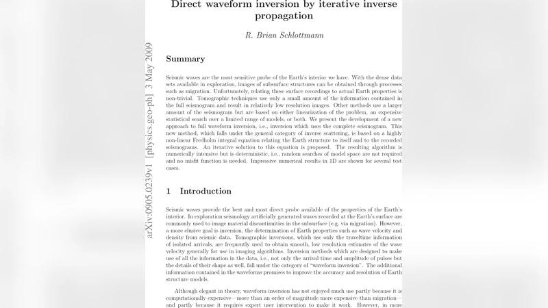 Direct Waveform Inversion by Iterative Inverse Propagation