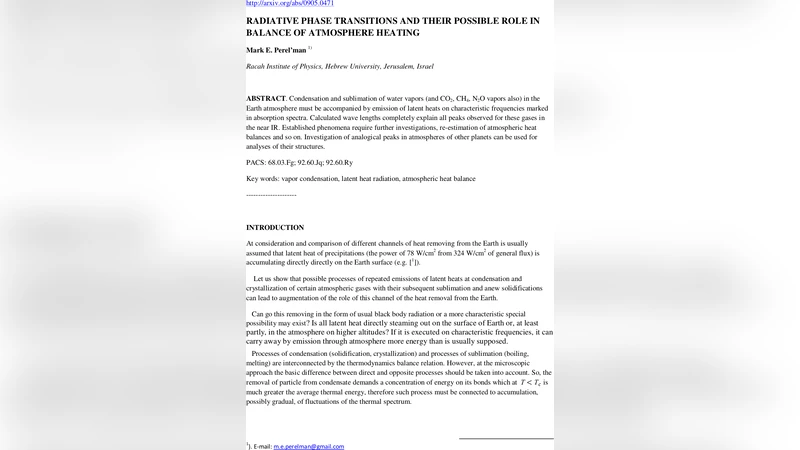 Radiative Phase Transitions and their Possible Role in Balance of   Atmosphere Heating