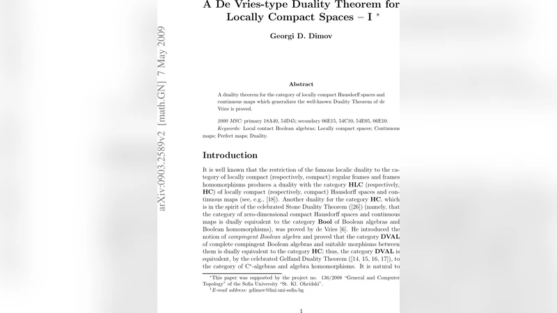 A De Vries-type Duality Theorem for Locally Compact Spaces -- I