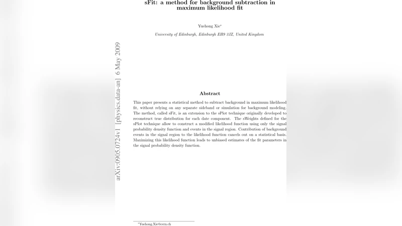 sFit: a method for background subtraction in maximum likelihood fit