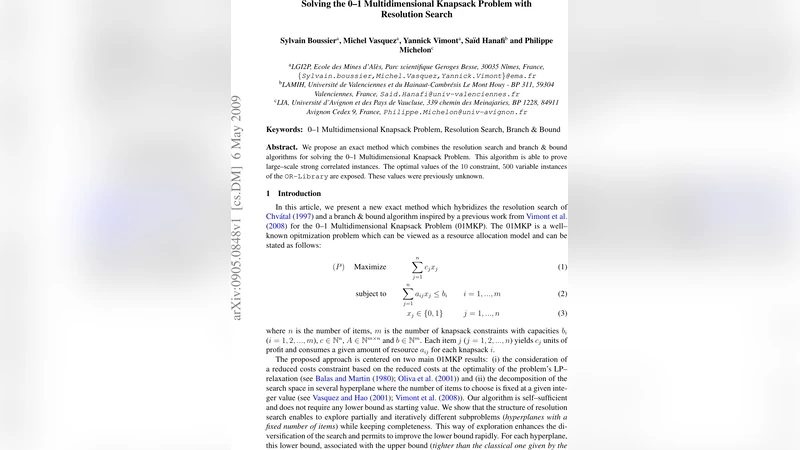 Solving the 0-1 Multidimensional Knapsack Problem with Resolution Search