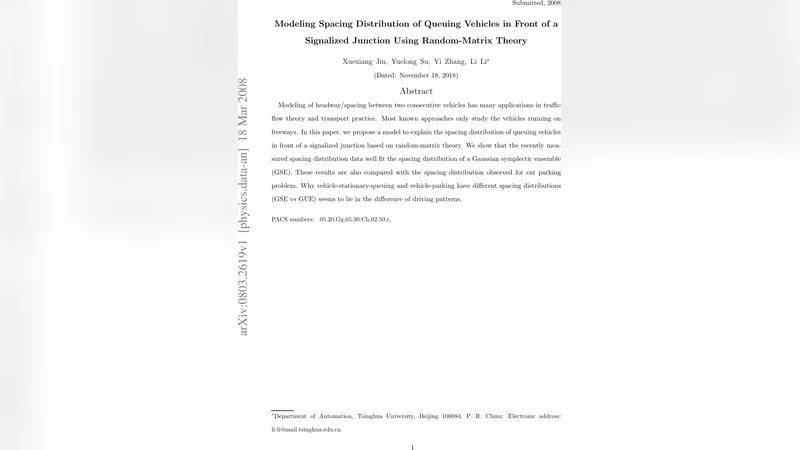 Modeling Spacing Distribution of Queuing Vehicles in Front of a   Signalized Junction Using Random-Matrix Theory