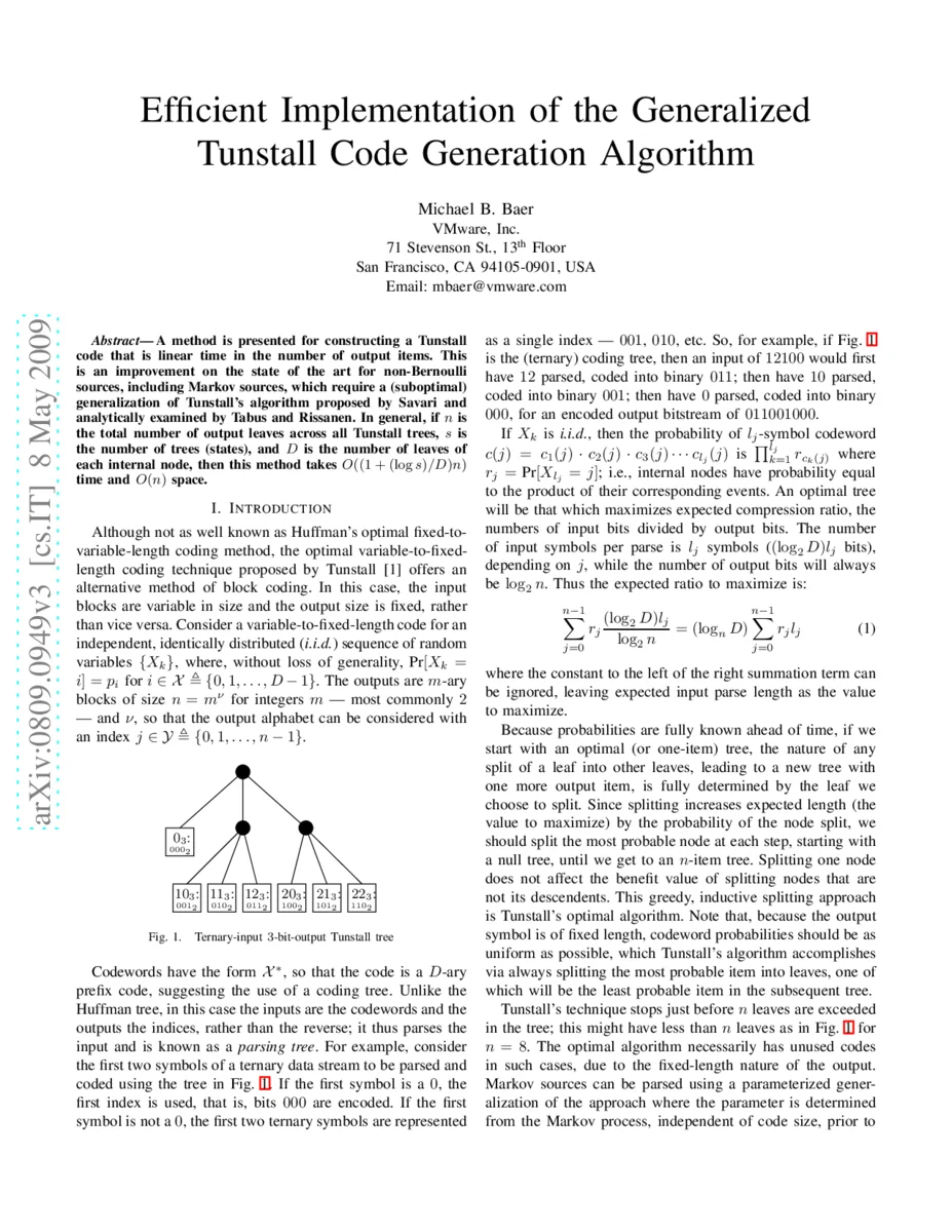 Efficient Implementation of the Generalized Tunstall Code Generation   Algorithm