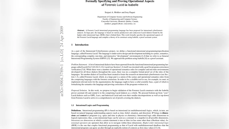 Formally Specifying and Proving Operational Aspects of Forensic Lucid in   Isabelle