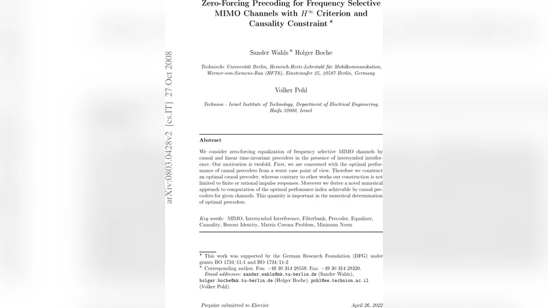 Zero-Forcing Precoding for Frequency Selective MIMO Channels with   $H^infty$ Criterion and Causality Constraint