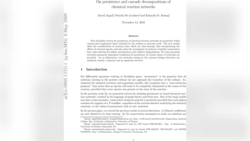 On persistence and cascade decompositions of chemical reaction networks
