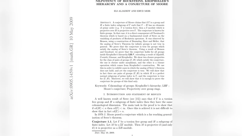 Nilpotency of Bocksteins, Krophollers hierarchy and a conjecture of   Moore