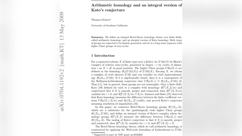 Arithmetic homology and an integral version of Katos conjecture