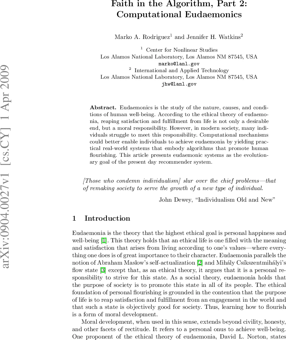 Faith in the Algorithm, Part 2: Computational Eudaemonics