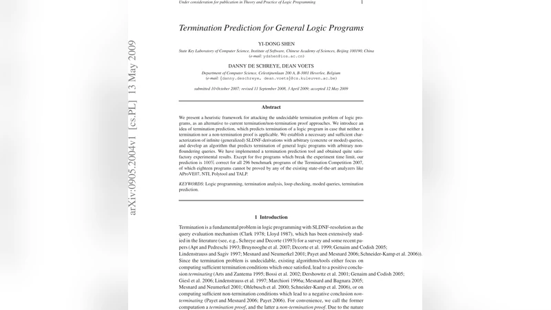 Termination Prediction for General Logic Programs