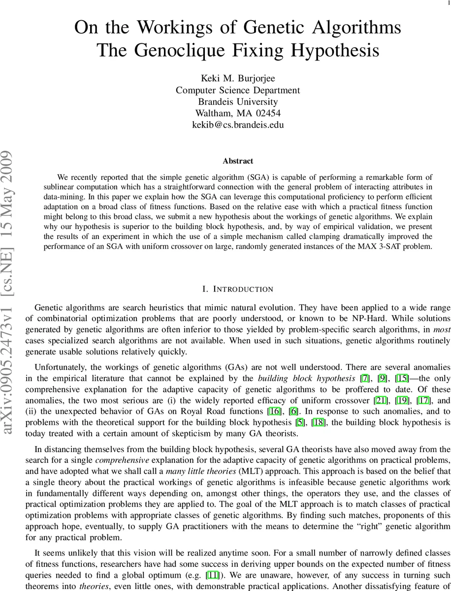 On the Workings of Genetic Algorithms: The Genoclique Fixing Hypothesis