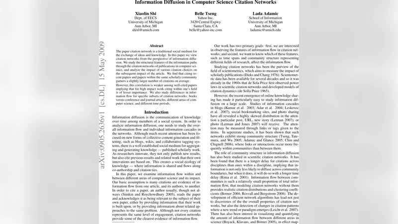 Information Diffusion in Computer Science Citation Networks