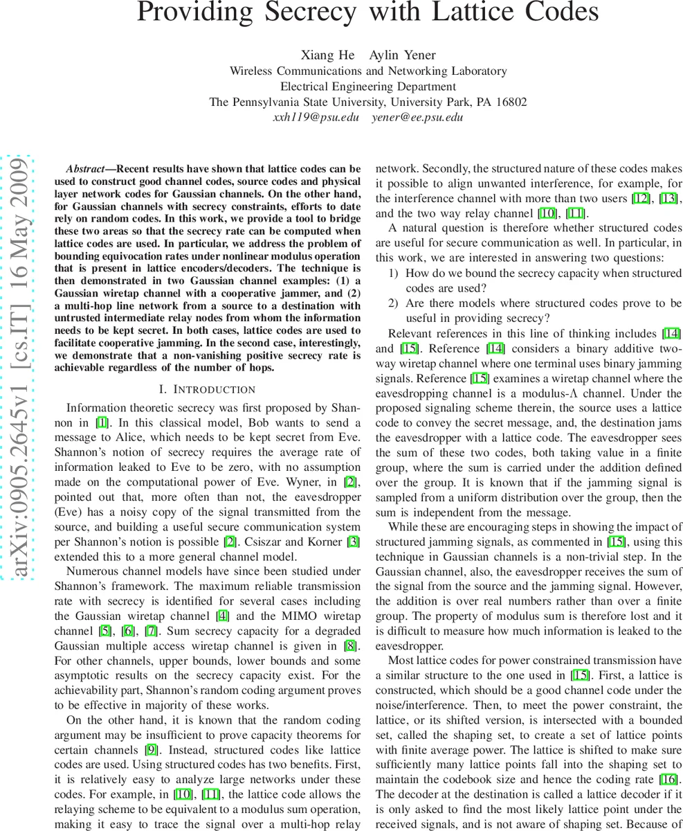 Providing Secrecy with Lattice Codes