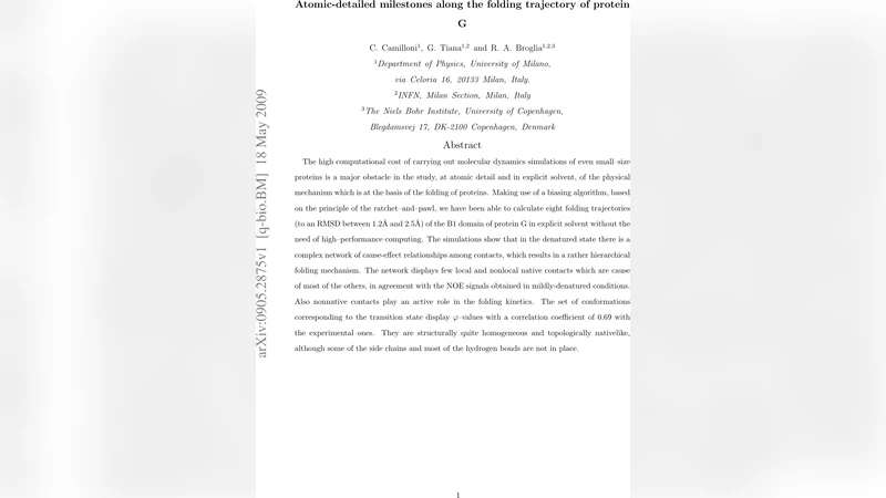 Atomic-detailed milestones along the folding trajectory of protein G
