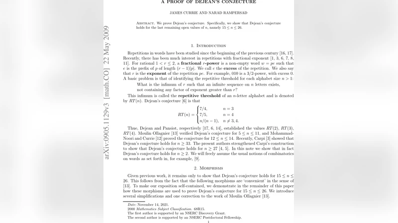 A proof of Dejeans conjecture