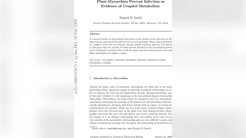 Plant-Mycorrhiza Percent Infection as Evidence of Coupled Metabolism