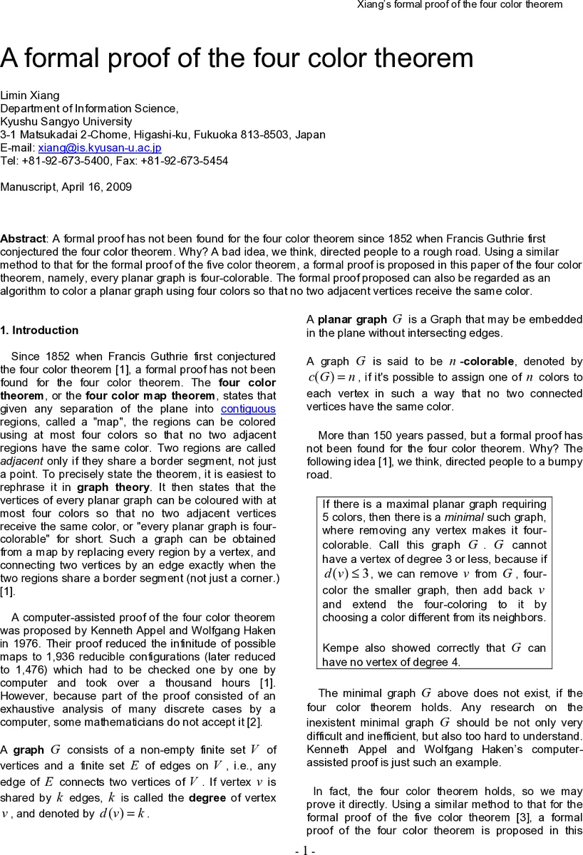 A formal proof of the four color theorem