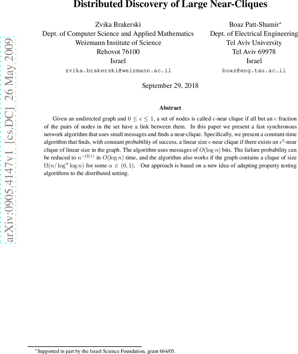 Distributed Discovery of Large Near-Cliques