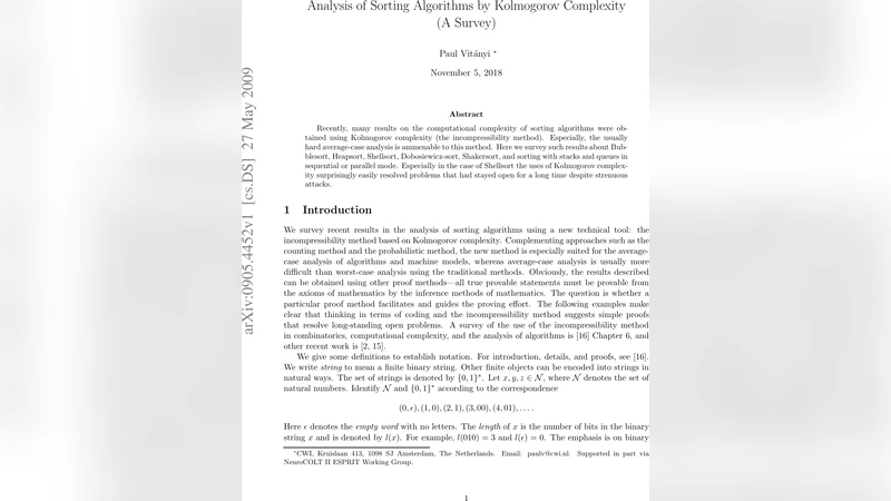 Analysis of Sorting Algorithms by Kolmogorov Complexity (A Survey)