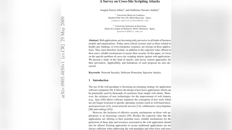 A Survey on Cross-Site Scripting Attacks