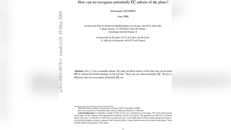 How can we recognize potentially ${bfPi}^0_xi$ subsets of the plane?