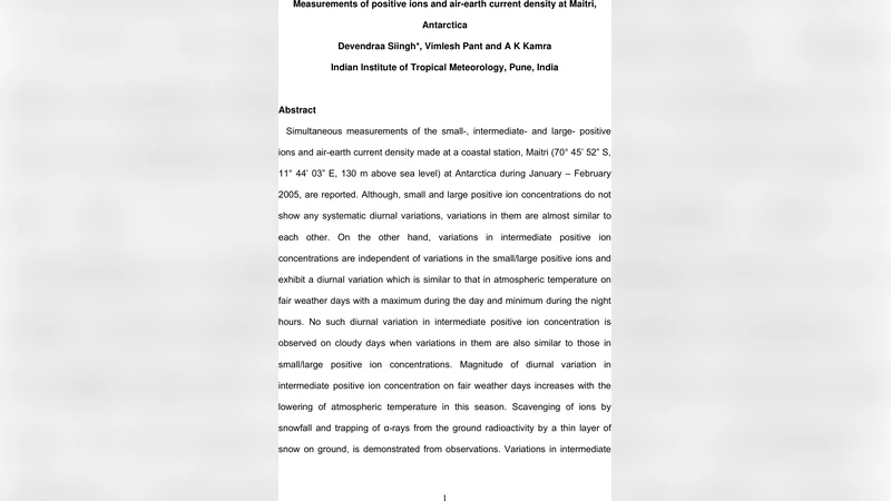 Measurements of positive ions and air-earth current density at Maitri,   Antarctica
