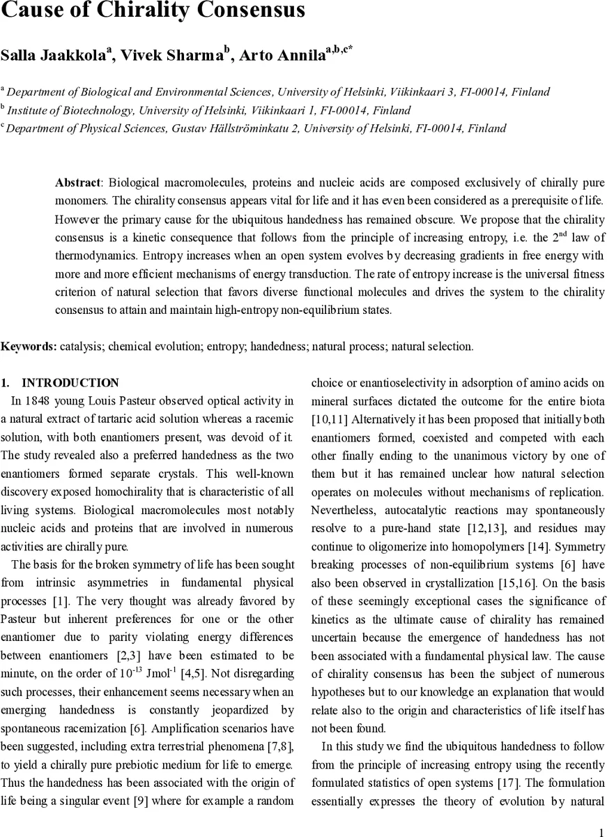 Cause of Chirality Consensus
