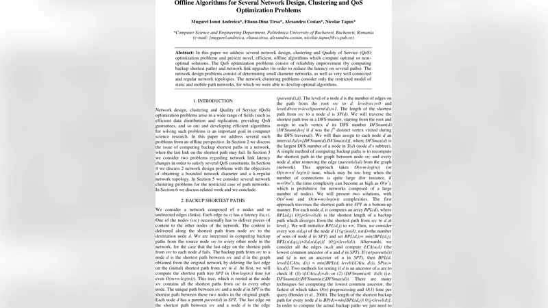 Offline Algorithms for Several Network Design, Clustering and QoS   Optimization Problems