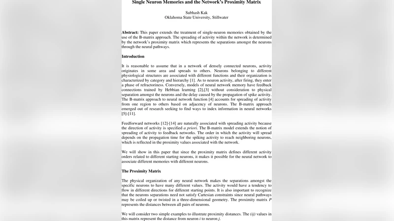 Single Neuron Memories and the Networks Proximity Matrix