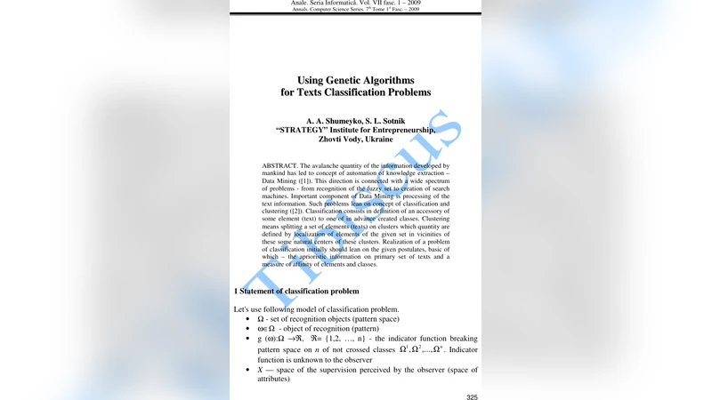 Using Genetic Algorithms for Texts Classification Problems