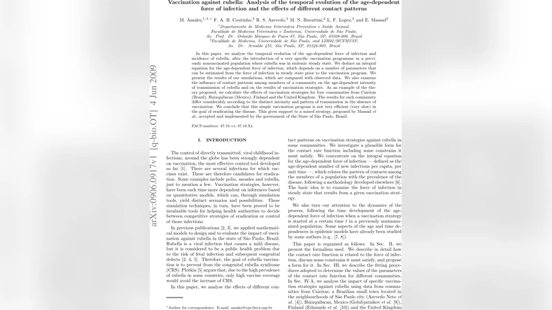 Vaccination against rubella: Analysis of the temporal evolution of the   age-dependent force of infection and the effects of different contact   patterns