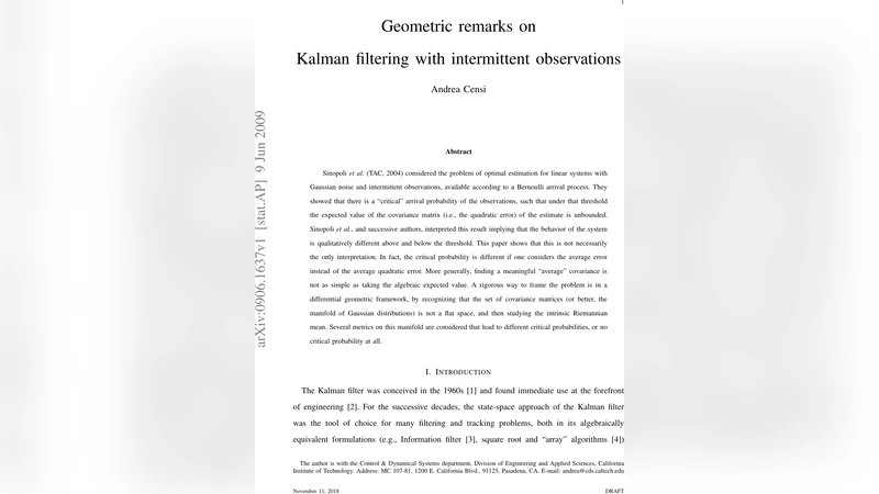 Geometric remarks on Kalman filtering with intermittent observations