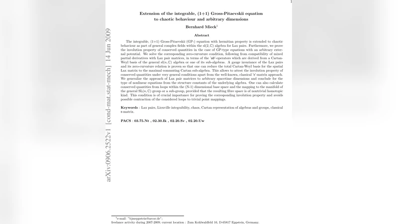 Extension of the integrable, (1+1) Gross-Pitaevskii equation to chaotic   behaviour and arbitrary dimensions